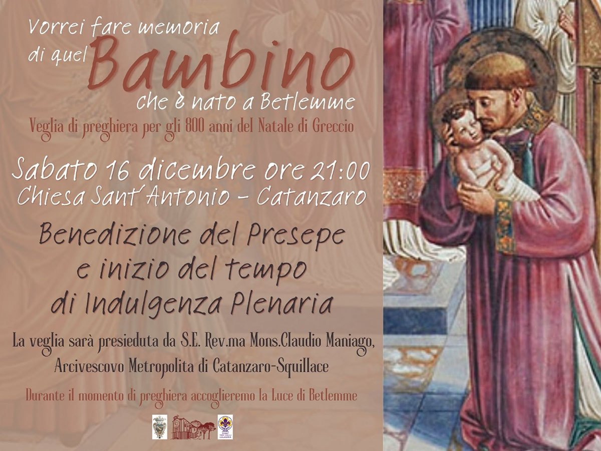 Evento del 16 dicembre 2023 in occasione degli 800 anni del presepe di Greccio organizzato nella parrocchia del Conventino di Catanzaro