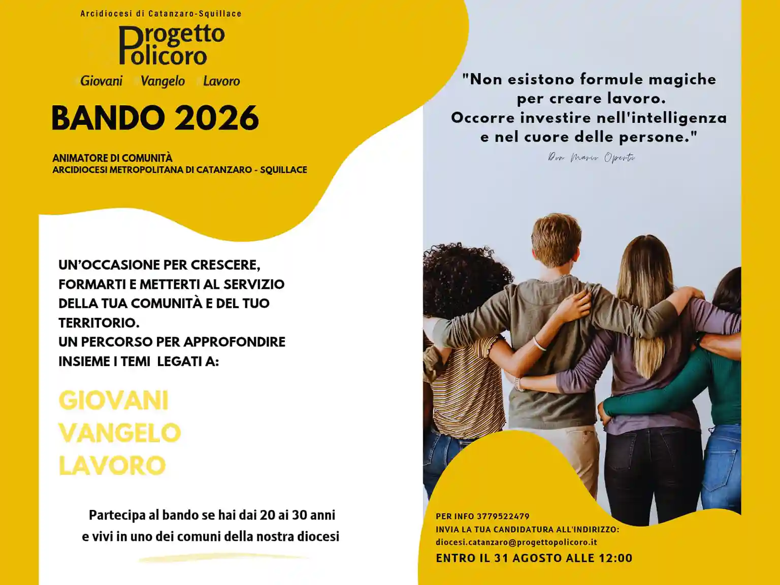 Foto per il Progetto Policoro bando Animatore di Comunità 2026