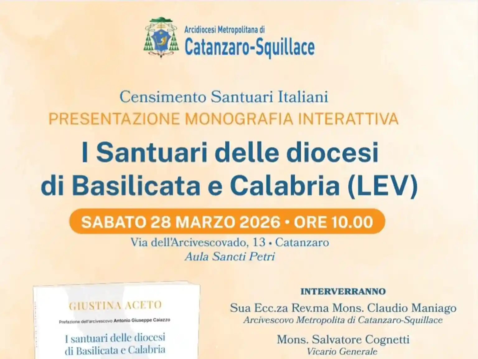Anteprima presentazione libro “I santuari delle diocesi di Basilicata e Calabria” del 28 marzo 2026
