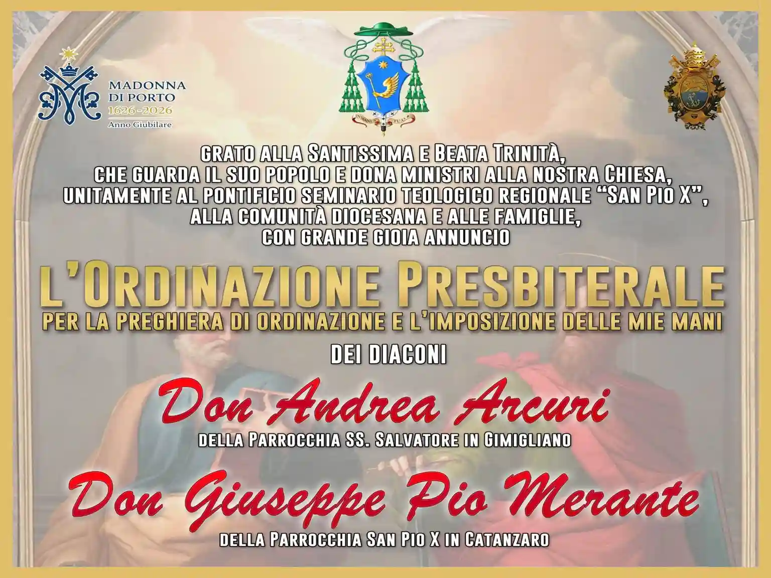 Foto per articolo "Due nuovi sacerdoti per l'Arcidiocesi: domenica l'ordinazione presbiterale a Gimigliano" del 26 giugno 2026
